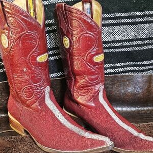 Stylish Red Leather Cowboy Boots